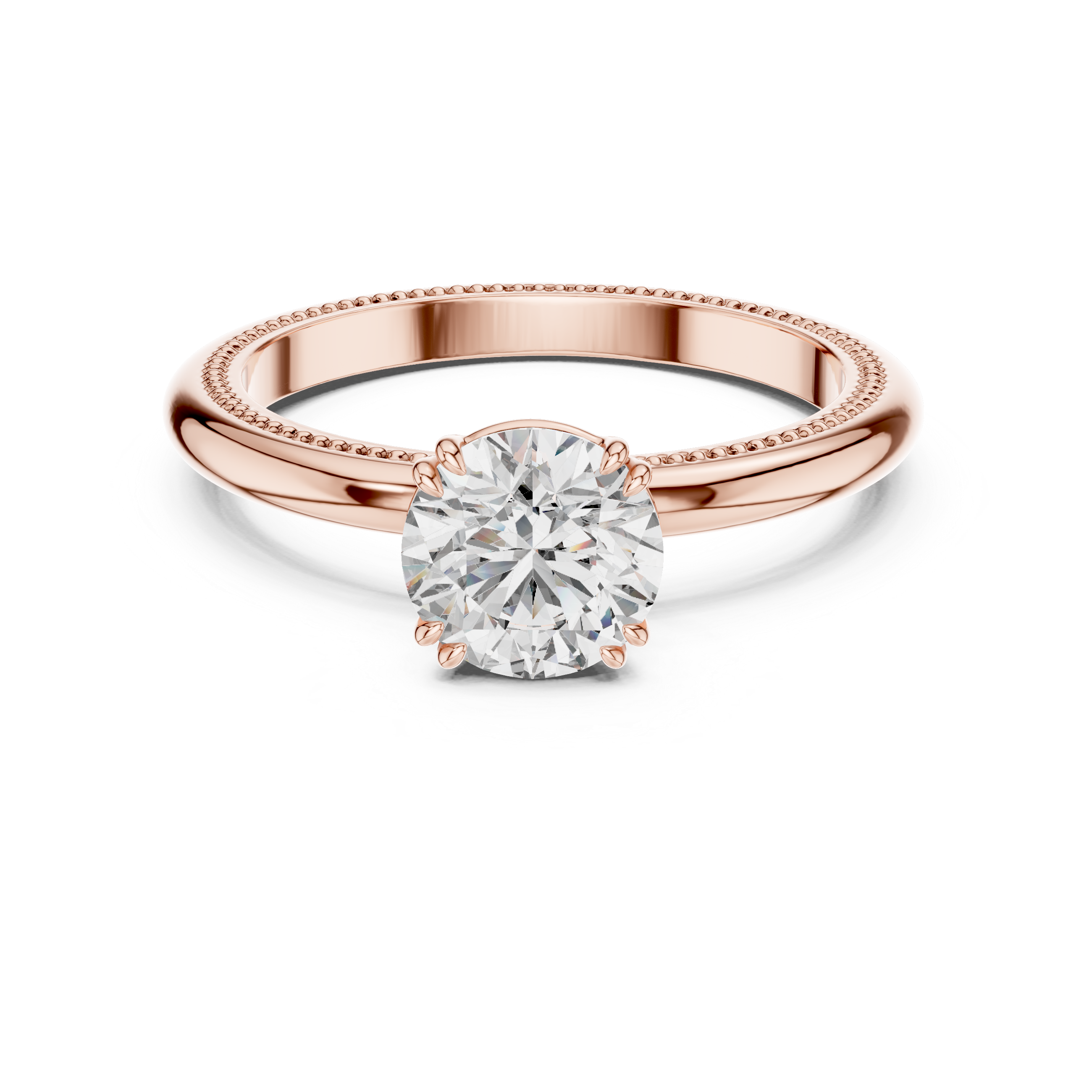  Solitaire Ring with Petal-Inspired Setting and Round Brilliant Diamond